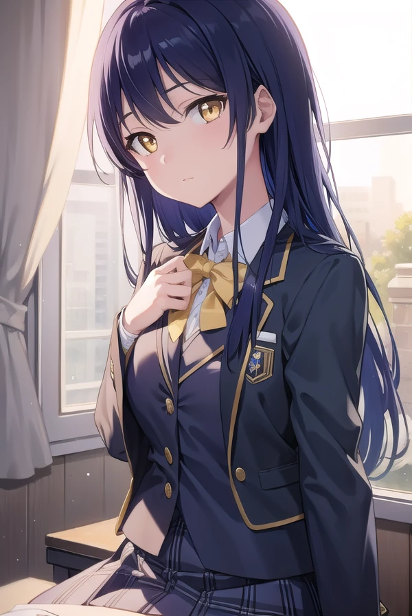 umisonoda, <lora:umisonoda-lora-nochekaiser:1>,
umi sonoda, long hair, blue hair, (yellow eyes:1.5) (flat chest:1.2),
BREAK blazer, blue skirt, jacket, otonokizaka school uniform, pleated skirt, school uniform, winter uniform,
BREAK looking at viewer,
BREAK indoors, classroom,
BREAK <lyco:GoodHands-beta2:1>, (masterpiece:1.2), best quality, high resolution, unity 8k wallpaper, (illustration:0.8), (beautiful detailed eyes:1.6), extremely detailed face, perfect lighting, extremely detailed CG, (perfect hands, perfect anatomy),