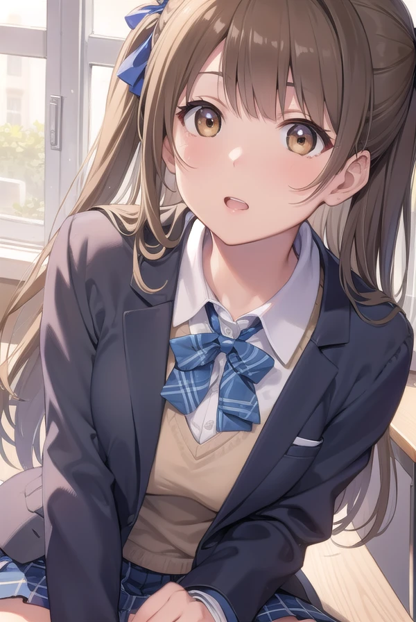 kotoriminami, <lora:kotoriminami-lora-nochekaiser:1>,
kotori minami, brown hair, (brown eyes:1.5), one side up, hair ribbon, ribbon, long hair,
BREAK blazer, blue skirt, jacket, otonokizaka school uniform, pleated skirt, school uniform, winter uniform,
BREAK looking at viewer,
BREAK indoors, classroom,
BREAK <lyco:GoodHands-beta2:1>, (masterpiece:1.2), best quality, high resolution, unity 8k wallpaper, (illustration:0.8), (beautiful detailed eyes:1.6), extremely detailed face, perfect lighting, extremely detailed CG, (perfect hands, perfect anatomy),