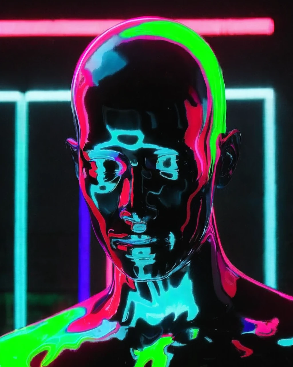 a man with a neon head and neck<lora:digital_human:1.0>
