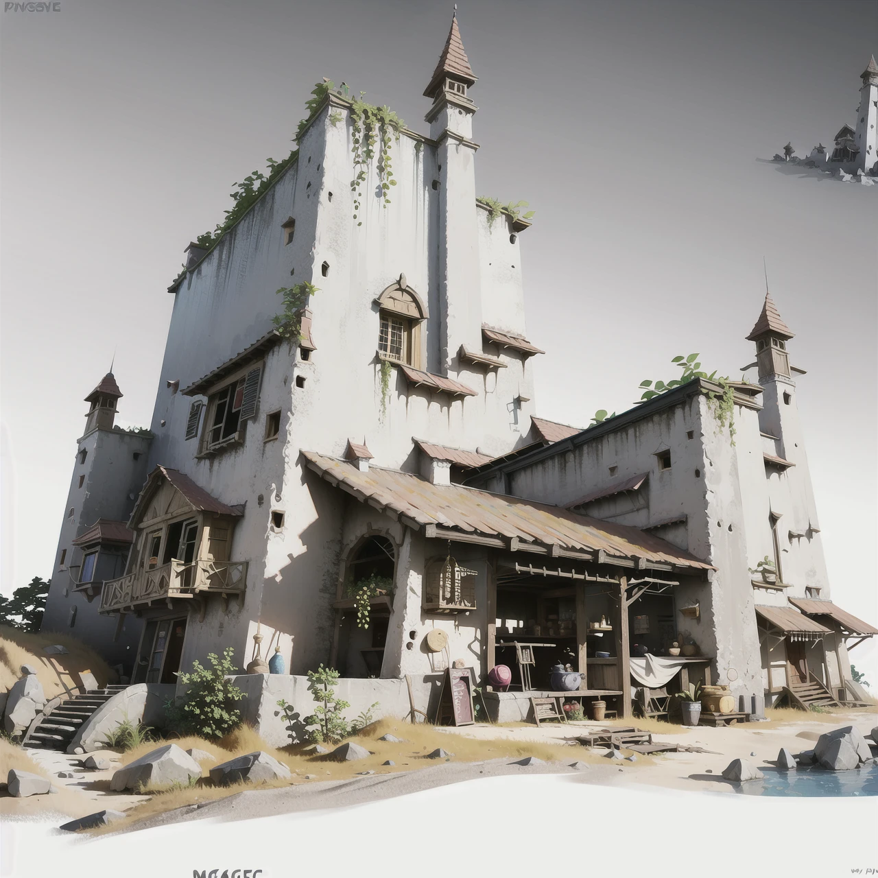 (masterpiece:1.2), best quality, masterpiece, highres, original, extremely detailed wallpaper, perfect lighting, CG,realism,oil painting,unreal engine,concept art,grey_background,scenery, building,European style,huge,