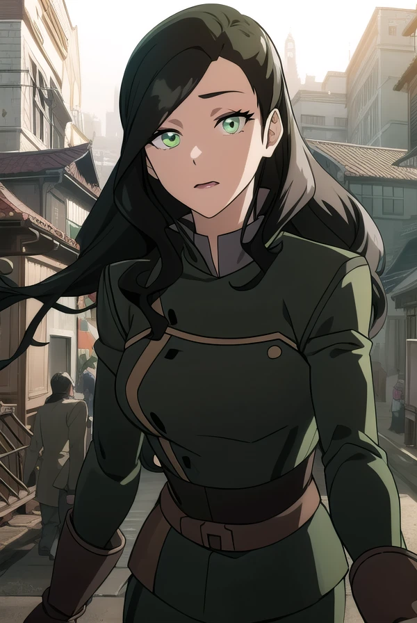 korraasami, <lora:asami-lora-nochekaiser:1>, 
asami, long hair, (green eyes:1.5), (black hair:1.5),
BREAK gloves, long sleeves, jacket, pants, uniform, military, military uniform, makeup, lipstick,
BREAK looking at viewer,
BREAK outdoors, 
BREAK <lyco:GoodHands-beta2:1>, (masterpiece:1.2), best quality, high resolution, unity 8k wallpaper, (illustration:0.8), (beautiful detailed eyes:1.6), extremely detailed face, perfect lighting, extremely detailed CG, (perfect hands, perfect anatomy),