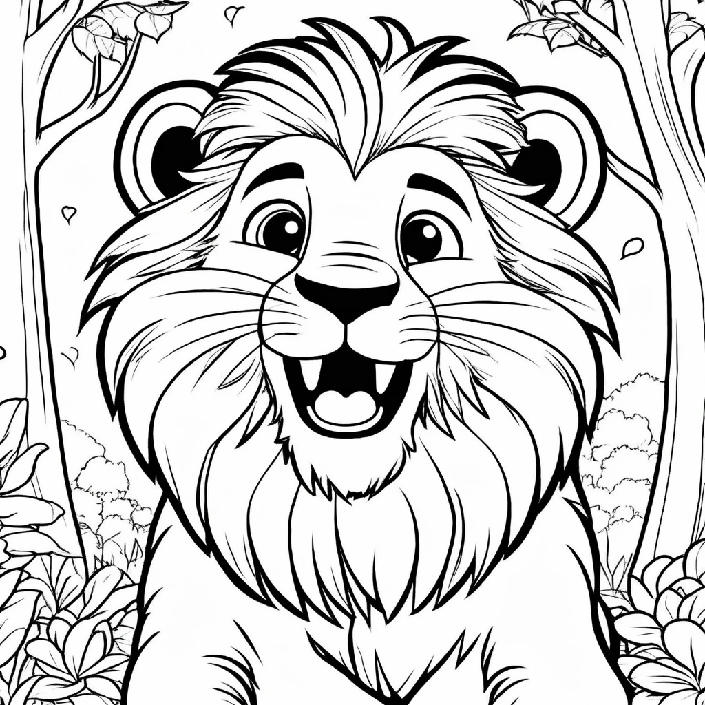 A cute lion, cartoon, taking a selfie, ColoringBookAF, <lora:ColoringBook:1>