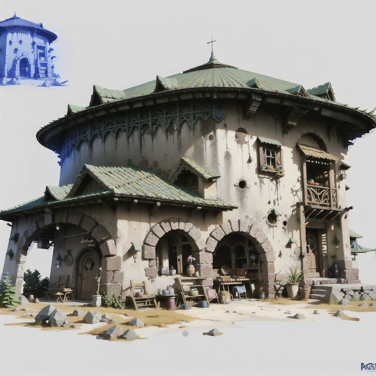 (masterpiece:1.2), best quality, masterpiece, highres, original, extremely detailed wallpaper, perfect lighting, CG,realism,oil painting,unreal engine,concept art,grey_background,scenery, building,