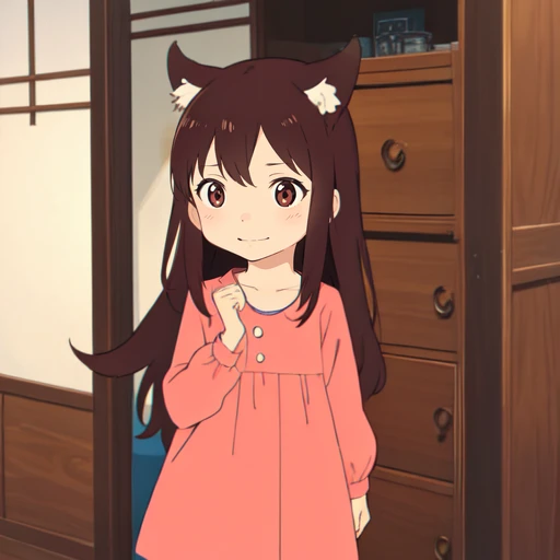 Masterpiece,1girl, yukisull, long hair, brown eyes, happy, <lora:Yuki:0.7>, child, dress, wolf ears