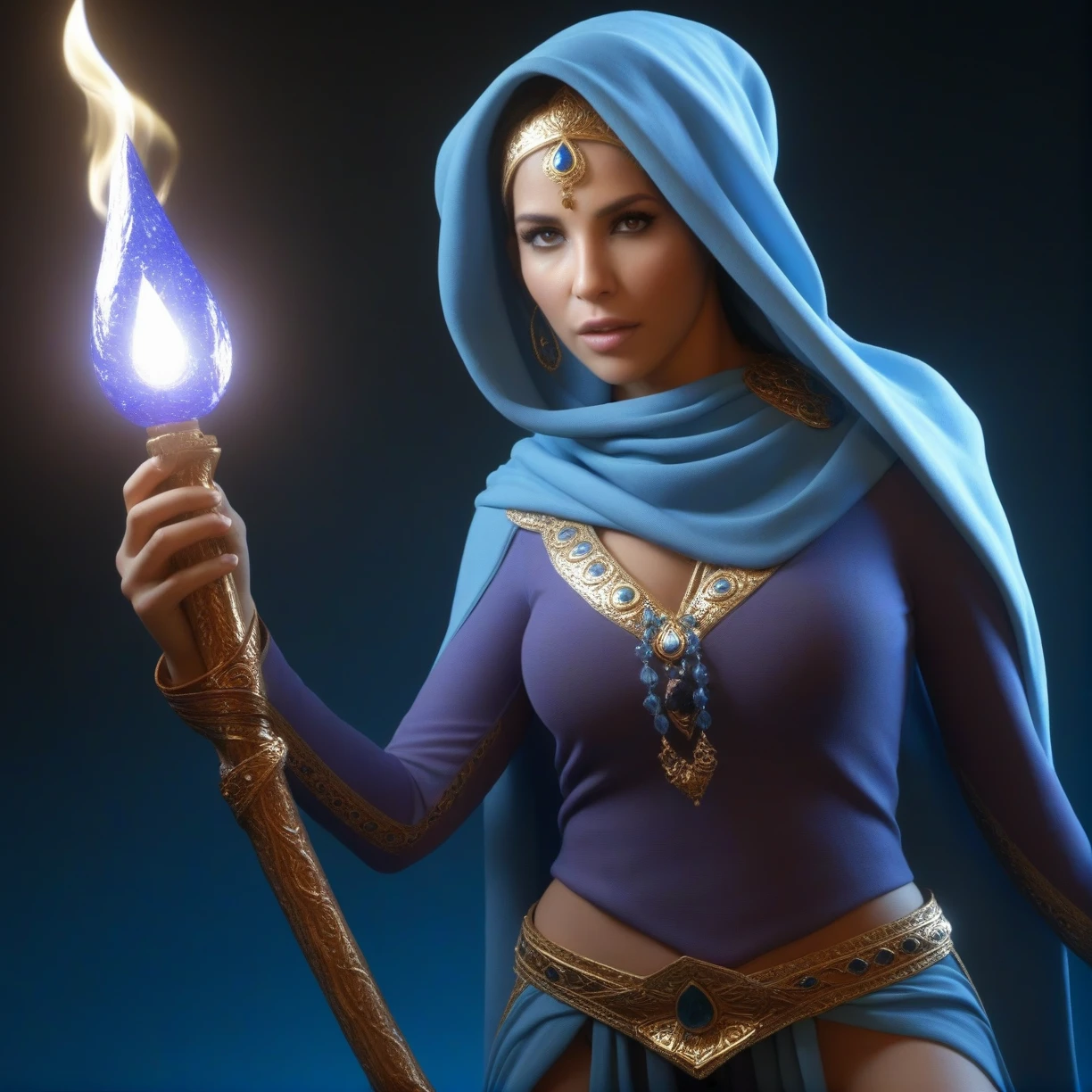 djinn woman casting powerful magical spell on viewer, realistic, unreal engine, genie, intricate detail