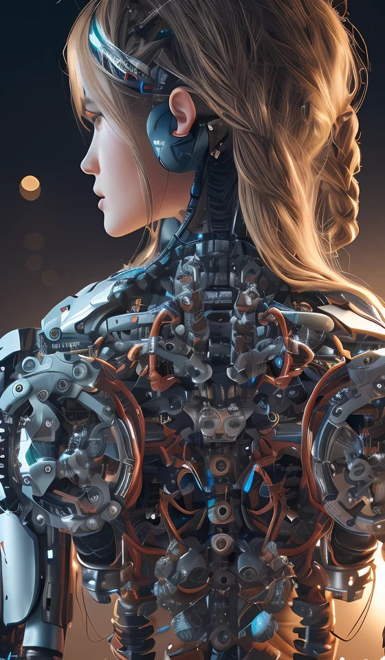 1mechanical girl,((ultra realistic details)), portrait, global illumination, shadows, octane render, 8k, ultra sharp,metal,intricate, ornaments detailed, cold colors, egypician detail, highly intricate details, realistic light, trending on cgsociety, glowing eyes, facing camera, neon details, machanical limbs,blood vessels connected to tubes,mechanical vertebra attaching to back,mechanical cervial attaching to neck,sitting,wires and cables connecting to head