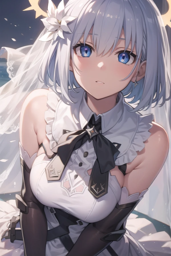 origamitobiichi, <lora:origamitobiichi-lora-nochekaiser:1>,
origami tobiichi, blue eyes, short hair, school uniform, white hair, hair clips, hair pins,
BREAK elbow gloves, frilled skirt, frills, gloves, skirt, white gloves, white skirt, (halo:1.5), wedding veil, veil, dress, white dress,
BREAK looking at viewer,
BREAK outdoors,
BREAK <lyco:GoodHands-beta2:1>, (masterpiece:1.2), best quality, high resolution, unity 8k wallpaper, (illustration:0.8), (beautiful detailed eyes:1.6), extremely detailed face, perfect lighting, extremely detailed CG, (perfect hands, perfect anatomy),