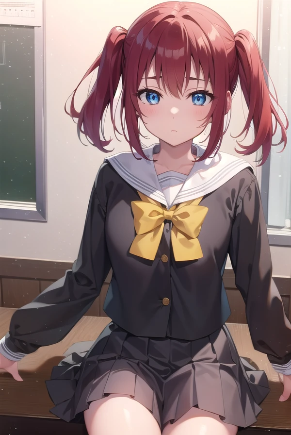 rubykurosawa, <lora:rubykurosawa-lora-nochekaiser:1>,
ruby kurosawa, aqua eyes, medium hair, red hair, two side up, twintails, (flat chest:1.2),
BREAK black socks, bow, bowtie, brown footwear, buttons, grey sailor collar, grey skirt, loafers, long sleeves, miniskirt, pleated skirt, sailor collar, school uniform, serafuku, shirt, shoes, skirt, uranohoshi school uniform, white shirt, winter uniform, yellow bow, yellow bowtie,
BREAK looking at viewer,
BREAK indoors, classroom,
BREAK <lyco:GoodHands-beta2:1>, (masterpiece:1.2), best quality, high resolution, unity 8k wallpaper, (illustration:0.8), (beautiful detailed eyes:1.6), extremely detailed face, perfect lighting, extremely detailed CG, (perfect hands, perfect anatomy),
