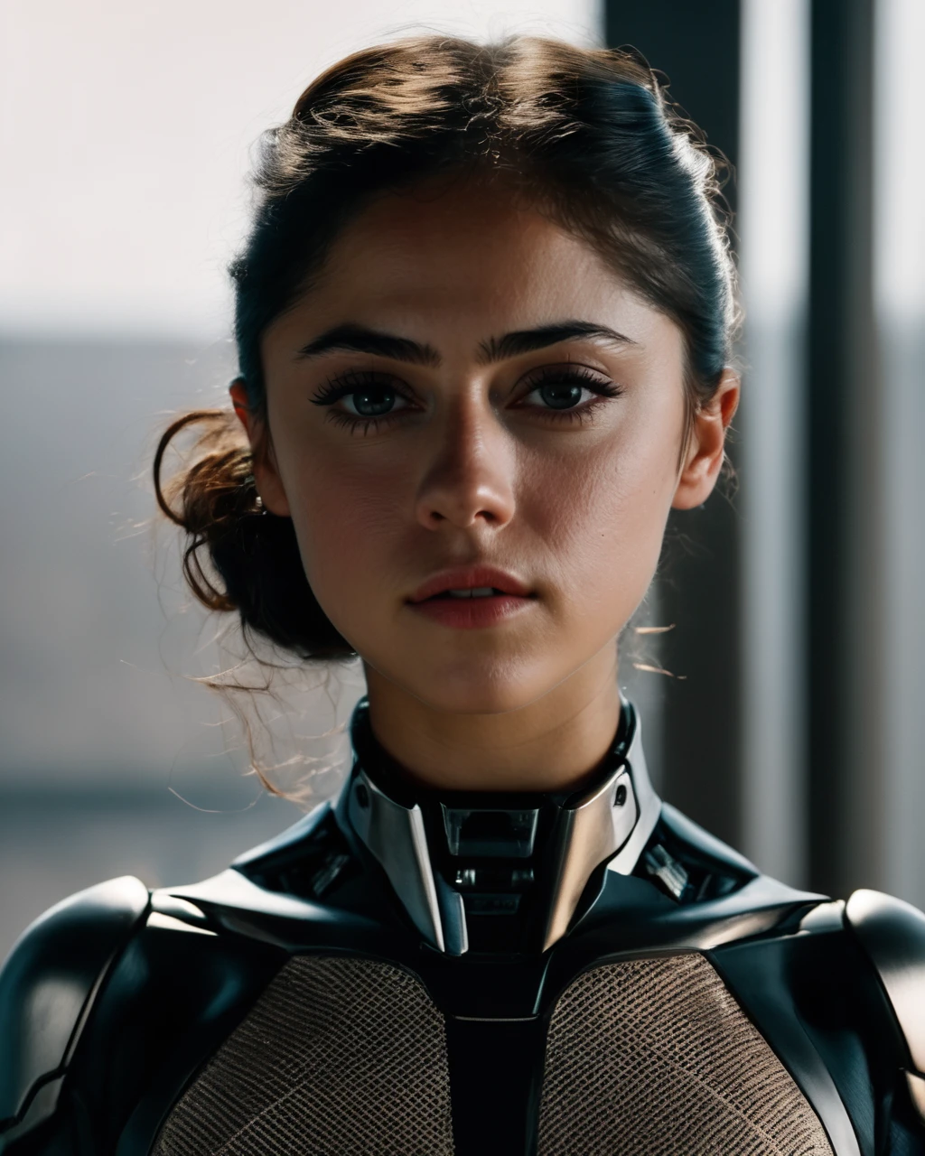 rosa_salazar,<lora:RosaSalazarXL:1>, corroded mugshot, robot, a sad woman,  full covered body, looking at the viewer, close up, upper body, muted colors, pale colors, supressed colors, grain, undersaturated,, ,((sharp face, detailed face, realistic face, naturtal skin, realistic skin, detailed skin, pores)), ,((perfect eyes, detailed eyes,realistic eyes)), (masterpiece, best quality, ultra-detailed, best shadow), high contrast, (best illumination), ((cinematic light)), colorful, hyper detail, dramatic light, intricate details, (1 girl, solo) , ultra detailed artistic photography, dreamy, backlit, shadows, ultra high definition, 8k, ultra sharp focus, ultra high quality model, soft lighting, film photography, analogue photography, hyperrealism,
