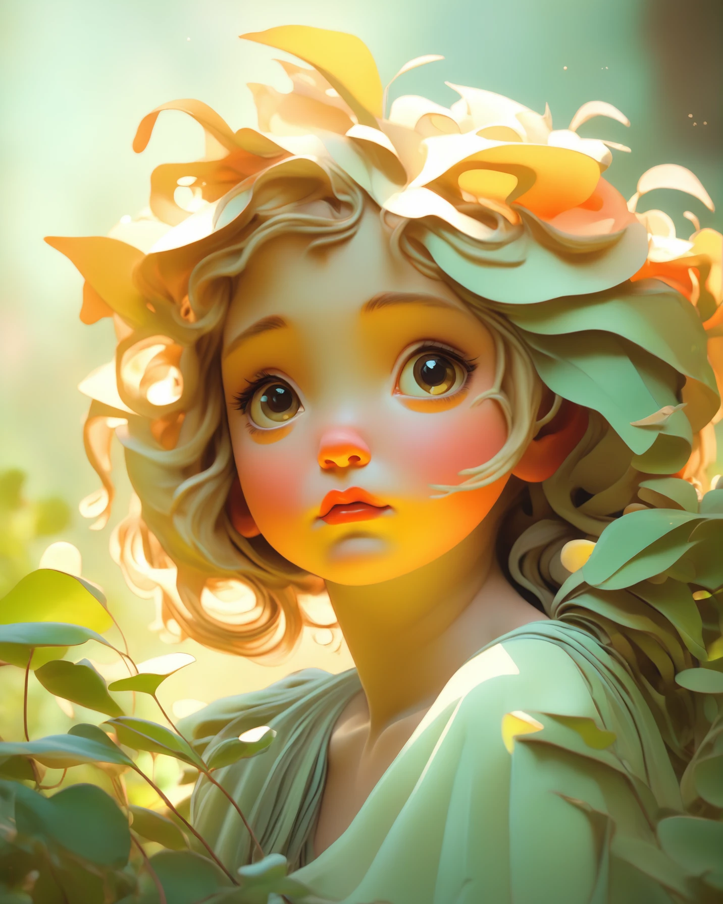 olpntng style, Cute little fantasy child creature, garden, trending on artstation, 4k, intricate details, highly detailed, pencil drawing, sketching, unreal engine, greg rutkowski, loish, rhads, beeple, makoto shinkai and lois van baarle, ilya kuvshinov, rossdraws, tom bagshaw, alphonse mucha, oil painting, heavy strokes, paint dripping, oil painting, heavy strokes, paint dripping