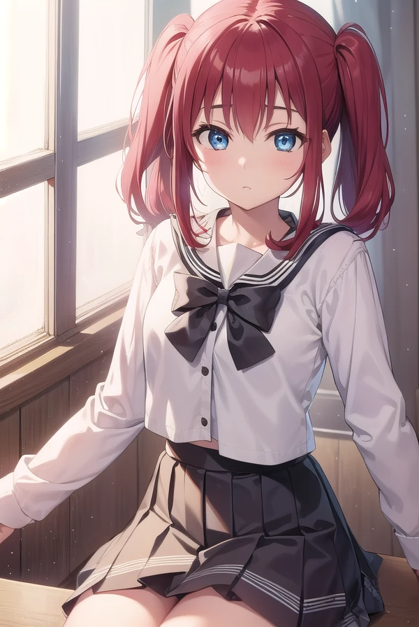 rubykurosawa, <lora:rubykurosawa-lora-nochekaiser:1>,
ruby kurosawa, aqua eyes, medium hair, red hair, two side up, twintails, (flat chest:1.2),
BREAK black socks, bow, bowtie, brown footwear, buttons, grey sailor collar, grey skirt, loafers, long sleeves, miniskirt, pleated skirt, sailor collar, school uniform, serafuku, shirt, shoes, skirt, uranohoshi school uniform, white shirt, winter uniform, yellow bow, yellow bowtie,
BREAK looking at viewer,
BREAK indoors, classroom,
BREAK <lyco:GoodHands-beta2:1>, (masterpiece:1.2), best quality, high resolution, unity 8k wallpaper, (illustration:0.8), (beautiful detailed eyes:1.6), extremely detailed face, perfect lighting, extremely detailed CG, (perfect hands, perfect anatomy),