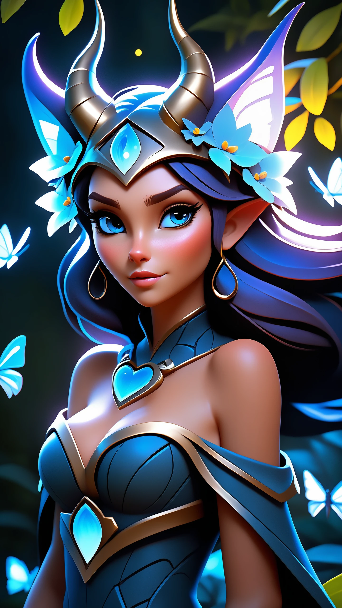 masterpiece, best quality, ultra high res, 1girl, (abstract art:1.4), flower crown, full body, blue accents, fireflies, beautiful, visually stunning, evocative, emotional, award-winning art, dark theme, dragon sorceress zyra, dragon girl, dragon horns, tail, wings, (RAW photo, best quality), (realistic, photo-realistic:1.3), cartoon, cartoon style, extremely delicate and beautiful, Amazing, finely detail, masterpiece, ultra-detailed, highres, (best illustration), (best shadow),intricate, (brave catgirl explorer wandering through unknown), sharp focus, volumetric fog, 8k UHD, high quality, (film grain:1.4), heart on chest