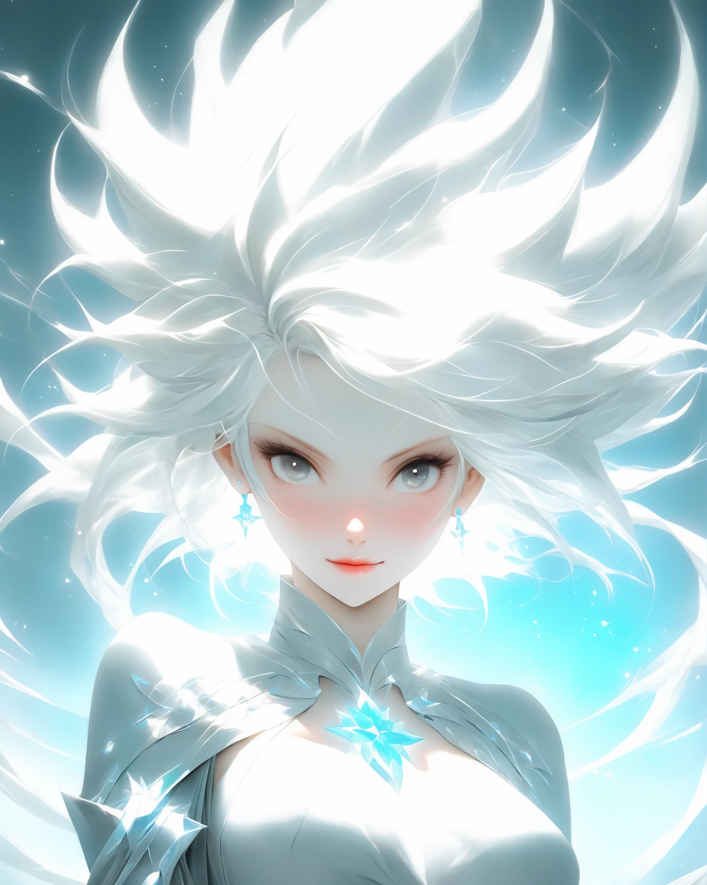 pure girl, white hair, divine aura, grey eyes