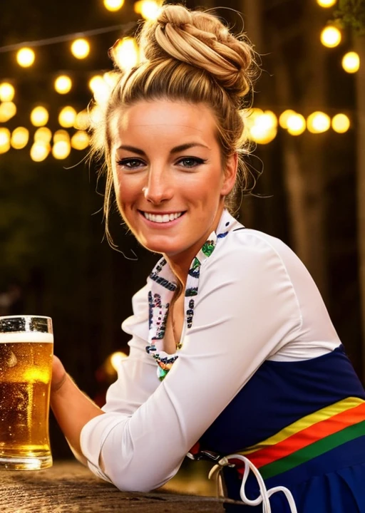 <lora:pauline_ferrand_prevot:0.9>,pauline_ferrand_prevot,portrait of pauline_ferrand_prevot, drinking a beer, smile, dress, oktoberfest, hair bun, forest, street, lights, bar, upper body,4k;8k, realistic, cute girl, beautiful eyes, 25yo, big tits