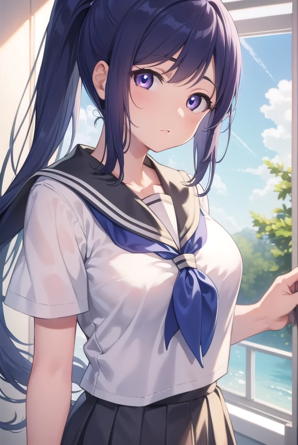 1girl, nsfw, furuderika, long hair, purple eyes, blue hair, blunt bangs,  empty eyes, large breasts, nipple, Walking, Hospital, frozen, wet, crying, Naked, (1girl) , solo, Blank look, Peeing, lactation, projectile lactation