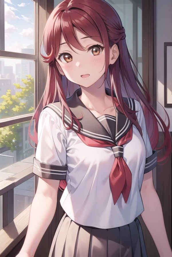 rikosakurauchi, <lora:rikosakurauchi-lora-nochekaiser:1>,
riko sakurauchi, (brown eyes:1.5), hair between eyes, long hair, (red hair:1.5), (small breast:1.2),
BREAK grey skirt, neckerchief, pleated skirt, red neckerchief, school uniform, serafuku, shirt, short sleeves, skirt, white shirt, uranohoshi school uniform,
BREAK looking at viewer,
BREAK indoors, classroom,
BREAK <lyco:GoodHands-beta2:1>, (masterpiece:1.2), best quality, high resolution, unity 8k wallpaper, (illustration:0.8), (beautiful detailed eyes:1.6), extremely detailed face, perfect lighting, extremely detailed CG, (perfect hands, perfect anatomy),