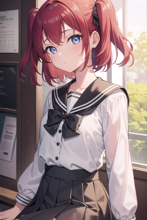 rubykurosawa, <lora:rubykurosawa-lora-nochekaiser:1>,
ruby kurosawa, aqua eyes, medium hair, red hair, two side up, twintails, (flat chest:1.2),
BREAK black socks, bow, bowtie, brown footwear, buttons, grey sailor collar, grey skirt, loafers, long sleeves, miniskirt, pleated skirt, sailor collar, school uniform, serafuku, shirt, shoes, skirt, uranohoshi school uniform, white shirt, winter uniform, yellow bow, yellow bowtie,
BREAK looking at viewer,
BREAK indoors, classroom,
BREAK <lyco:GoodHands-beta2:1>, (masterpiece:1.2), best quality, high resolution, unity 8k wallpaper, (illustration:0.8), (beautiful detailed eyes:1.6), extremely detailed face, perfect lighting, extremely detailed CG, (perfect hands, perfect anatomy),