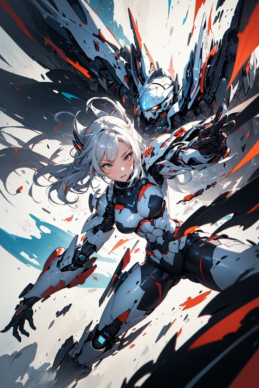 absurdres, highres, ultra detailed, (girl:1.3), mecha
BREAK
, action painting, gestural marks, dynamic brushwork, expressive motion, spontaneous technique, abstract expressionism, energetic compositions