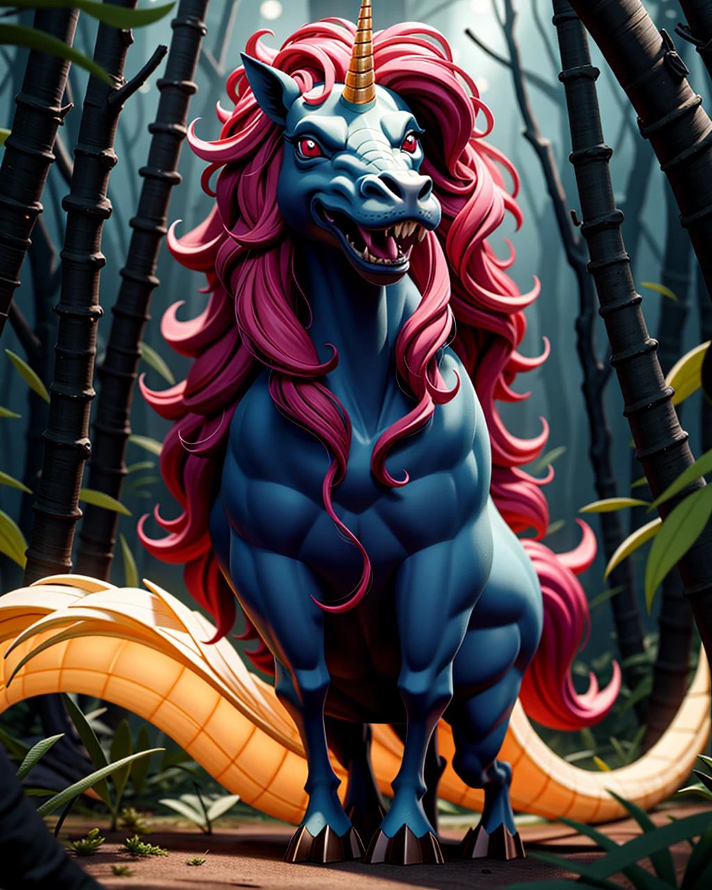 ((masterpiece), best quality, high quality, professional quality, highly detailed, highres, perfect lighting, natural lighting), gravity-defying, holographic interface, A world covered in dense, otherworldly forests, where the trees emit a bioluminescent glow during the long nights., Desert Planet, unicorn, pegasus, hippogriff