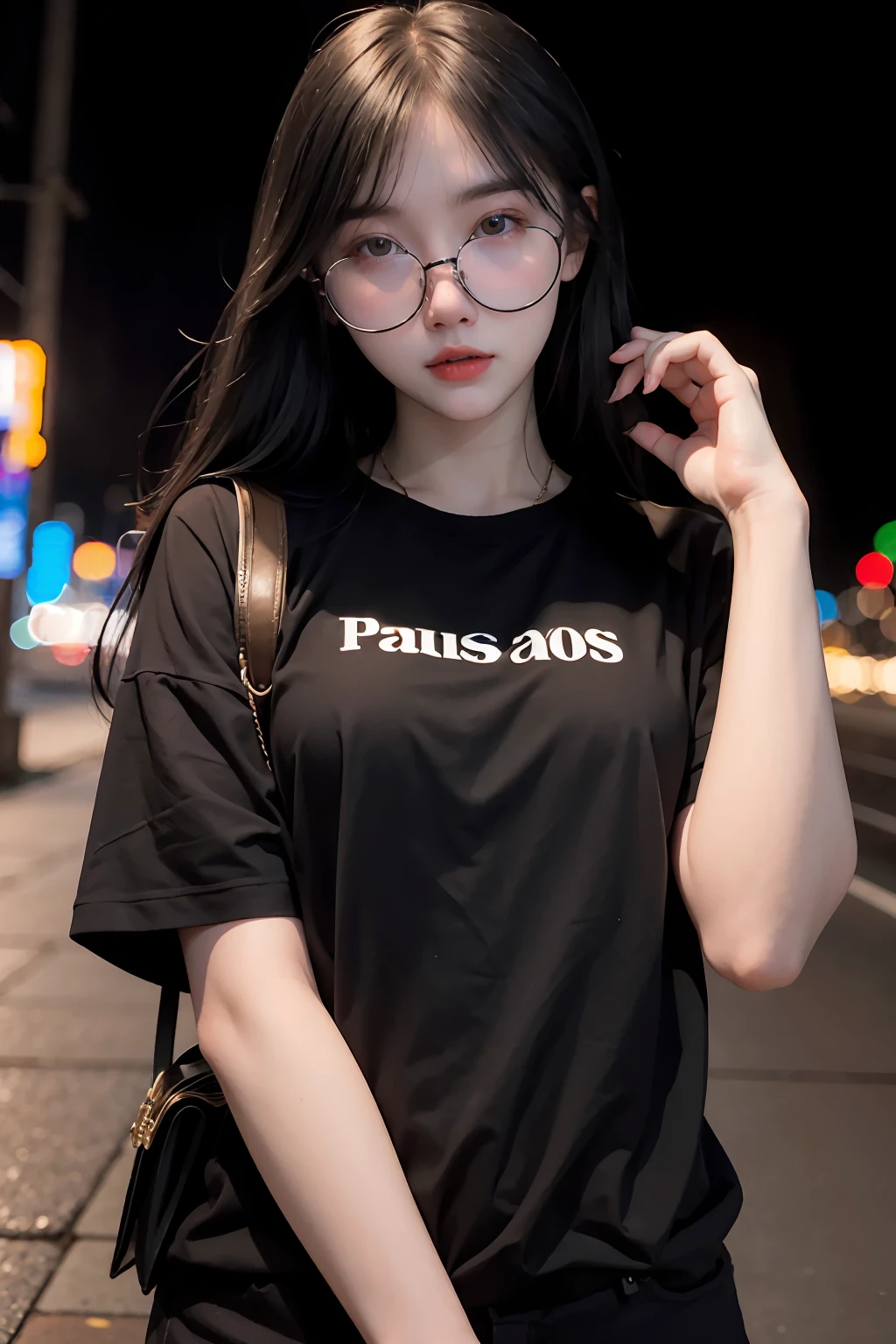 1girl with glasses, high quality, night photo, hyper-realistic portrait photo of 18 y.o girl, pale skin, wearing black casual clothes, bokeh,
<lora:_Barr_bie-02:1>