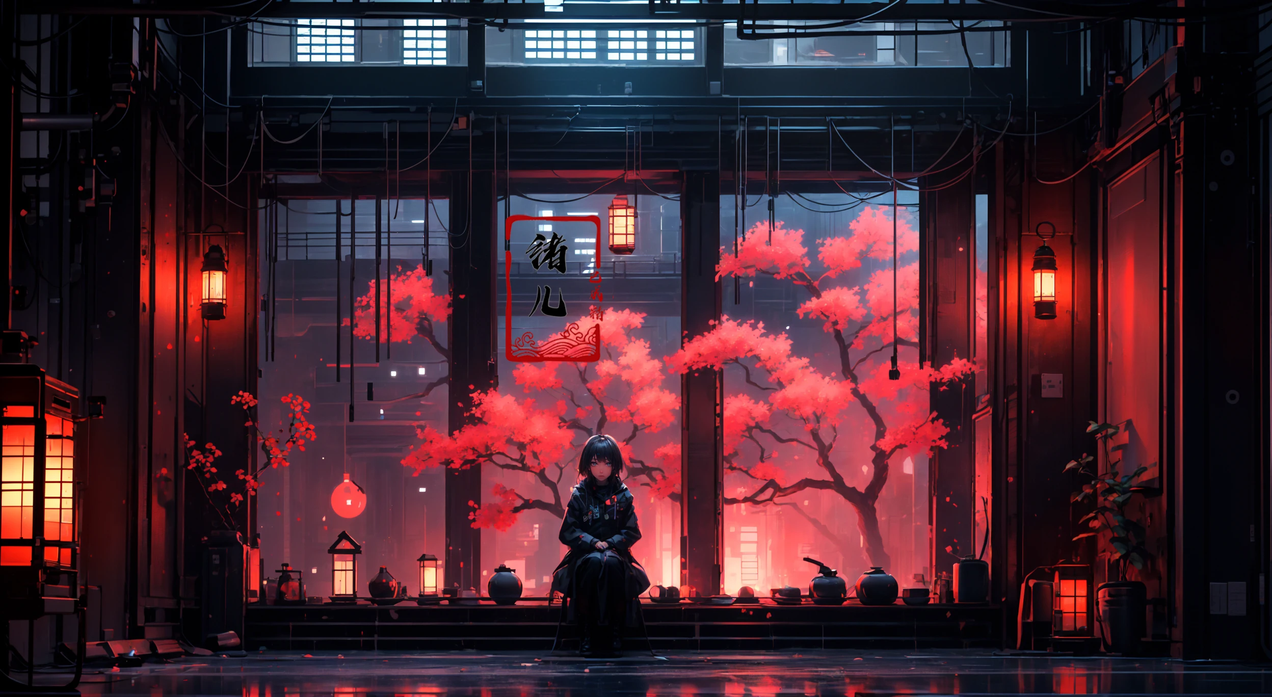 masterpiece, best quality, 8k,
lindoor1girl, solositting
science fictionglowingweaponwindow
no humansarchitecturenightlantern
planttreeindoors
<lora:indoor_20230827164629:0.8>