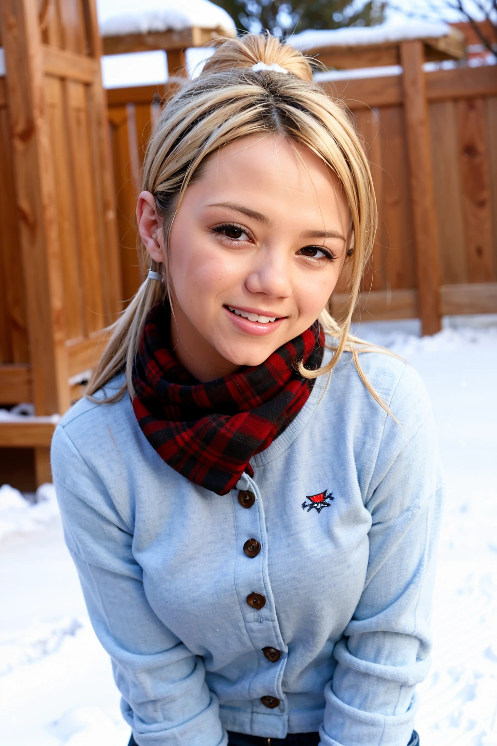 ashlynnbrooke, a woman wearing winter clothes, smiling, snow <lora:ashlynnbrooke2-000009:1>