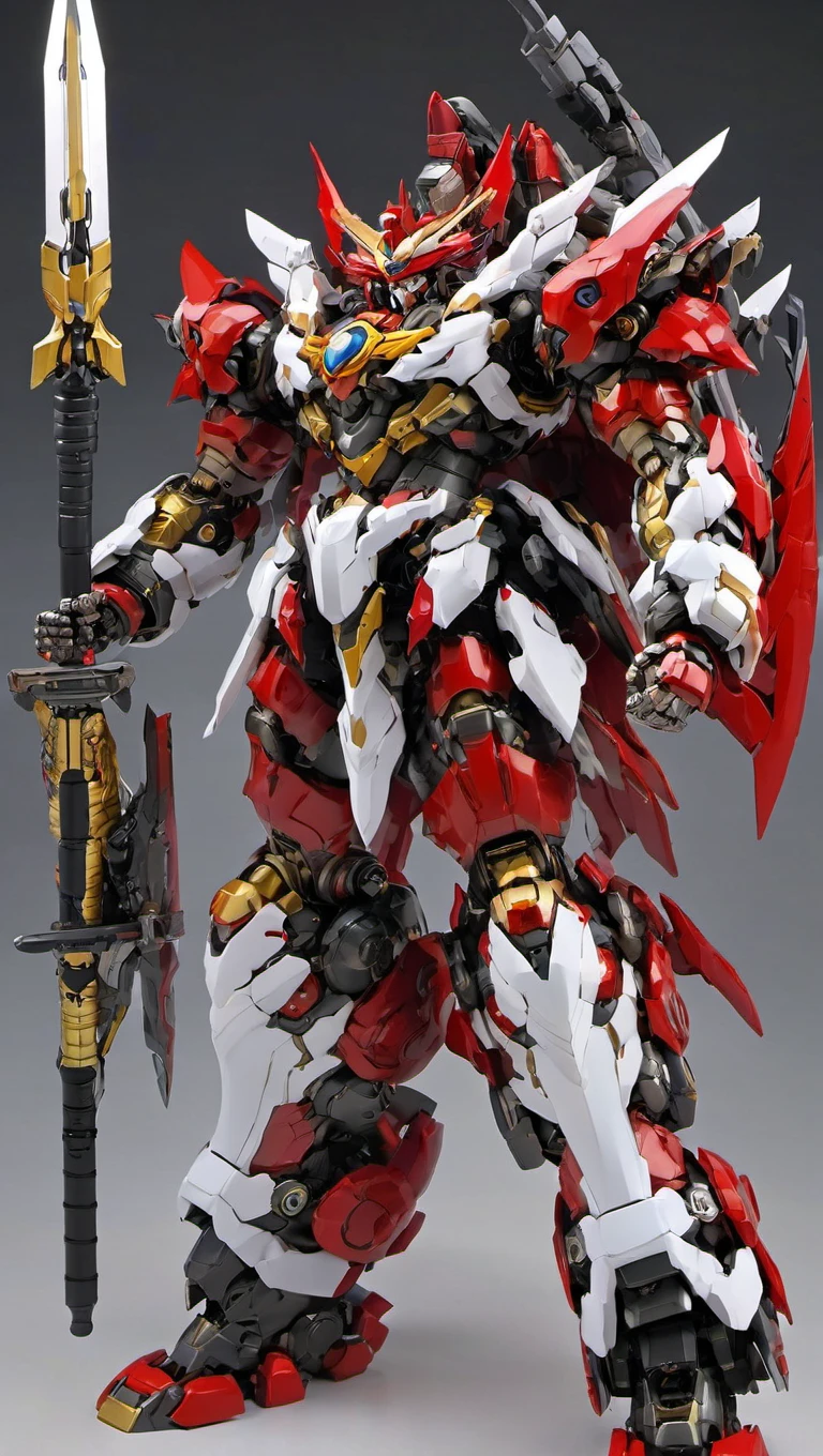 (SRS:1.2), best quality, masterpiece, ultra-detailed, mecha robot, (ultra-detailed mecha armor), full armor, (large size robot:1.5), glowing eyes,  (full body:1.2), (mechanical parts:1), (robot joints:1),  (military parts:1.5), (heroic parts:0.1), cable, (battle-ready:1.2),(powerful stance:1.3),(Detailed eye description:1.2),(huge mechanical weapon:1.2), (detailed weapon description:1.2),  (holding weapon and weapon :1.5)<lora:srdxl_v1f:0.4>