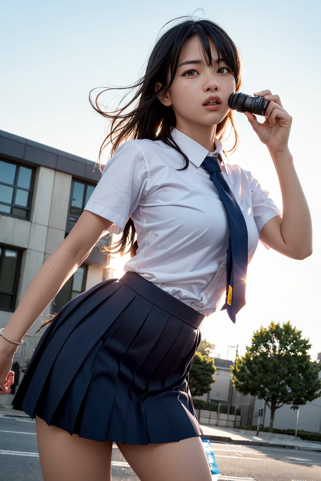 (photorealistic:1.4) , school uniform, action pose
