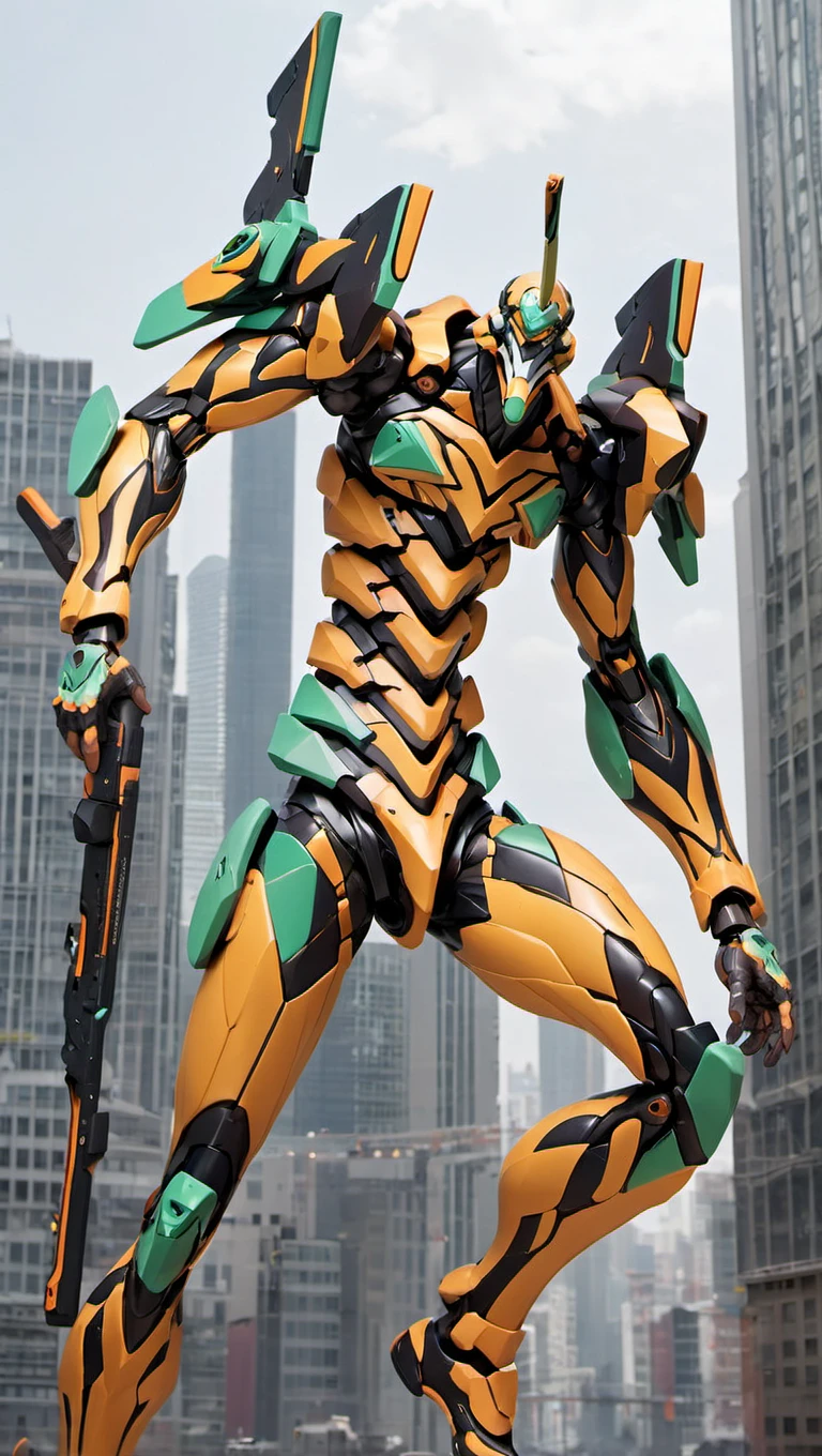 (EVAUNIT:1.2), best quality, masterpiece, (ultra-detailed:1.5), mecha robot, (ultra-detailed mecha armor), full armor, (very large size mecha:1.5), city, glowing eyes, (full body:1.2), (mechanical parts:1), (robot joints:1), (military parts:1.5), (heroic parts:0.1), cable, (battle-ready:1.2),(powerful stance:1.3),(Detailed eye description:1.2),(huge mechanical weapon:1.2), (detailed weapon description:1.2), (holding weapon and weapon :1.5)<lora:srdxl_v1f:0.6>