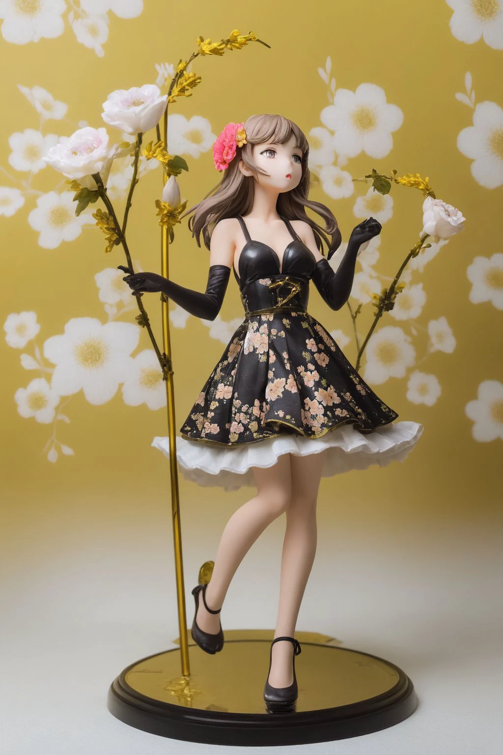 full body, solo, 1girl, look up to, parted lips, medium breasts, day, Golden_Rod \(flower\), floral background <lora:erofigure_v01.04:1>
