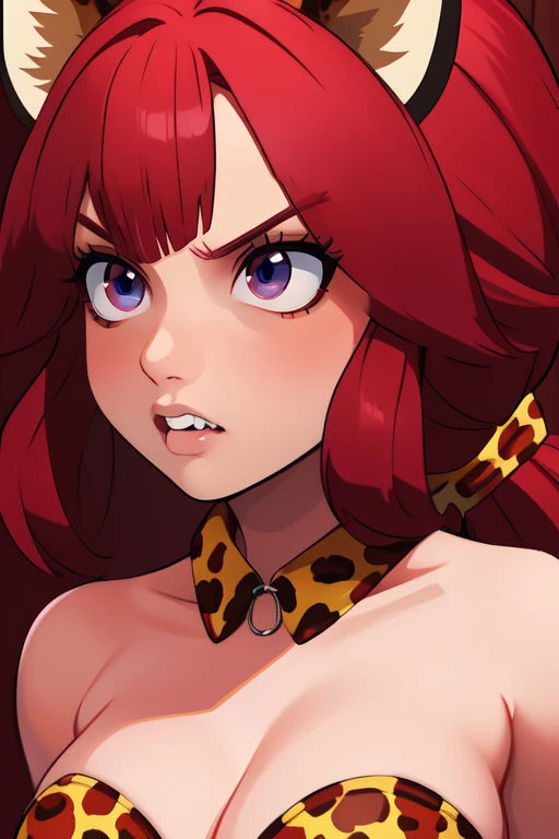 Monica,red hair, low-tied ponytail, solo, upper body,
leopard print bikini, animal ears, teeth, serious,
forest,
(insanely detailed, beautiful detailed face, masterpiece, beautiful detailed eyes, best quality)
<lora:Monica-10v3:0.8>
