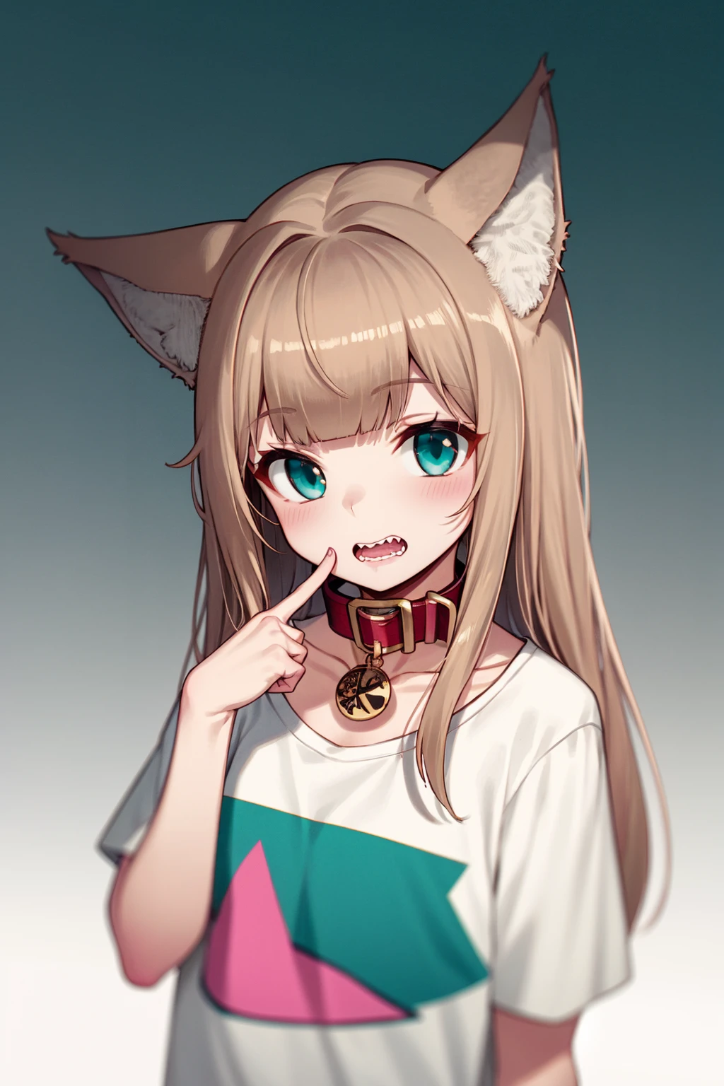 <lyco:40hara_v1-000021:1> 40hara, cat girl, brown hair, cat ears, cat tail, oversized clothes, oversized shirt, white print shirt, animal collar, red collar, green eyes,
(masterpiece, best quality),
cute face, kawaii, cute, small face,
sitting,
:o, expressionless,
from above,
veranda,
1girl, solo,
looking at viewer,