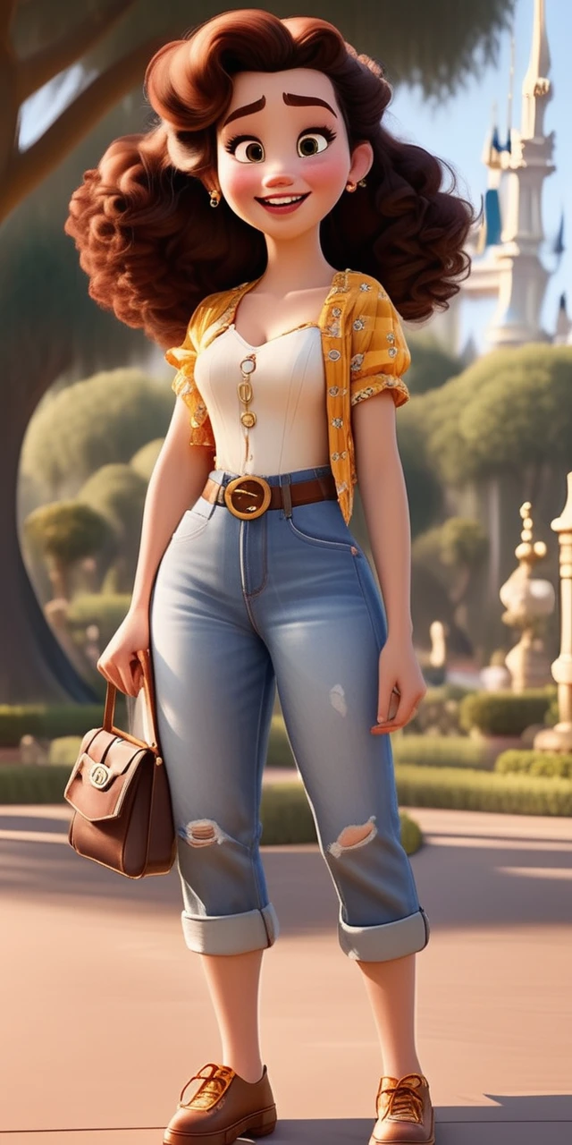 modern disney style, young woman, amazing outfit, flawless, very high quality, outstanding image