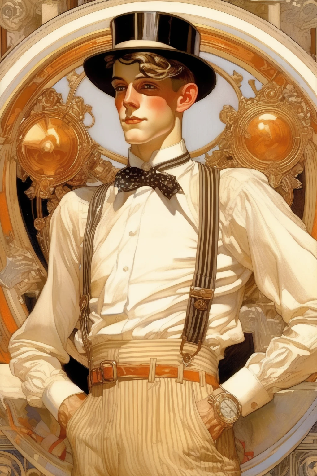 <lora:J.C. Leyendecker Style:1>J.C. Leyendecker Style - joseph Christian Leyendecker illustration representing Edwardian era classism