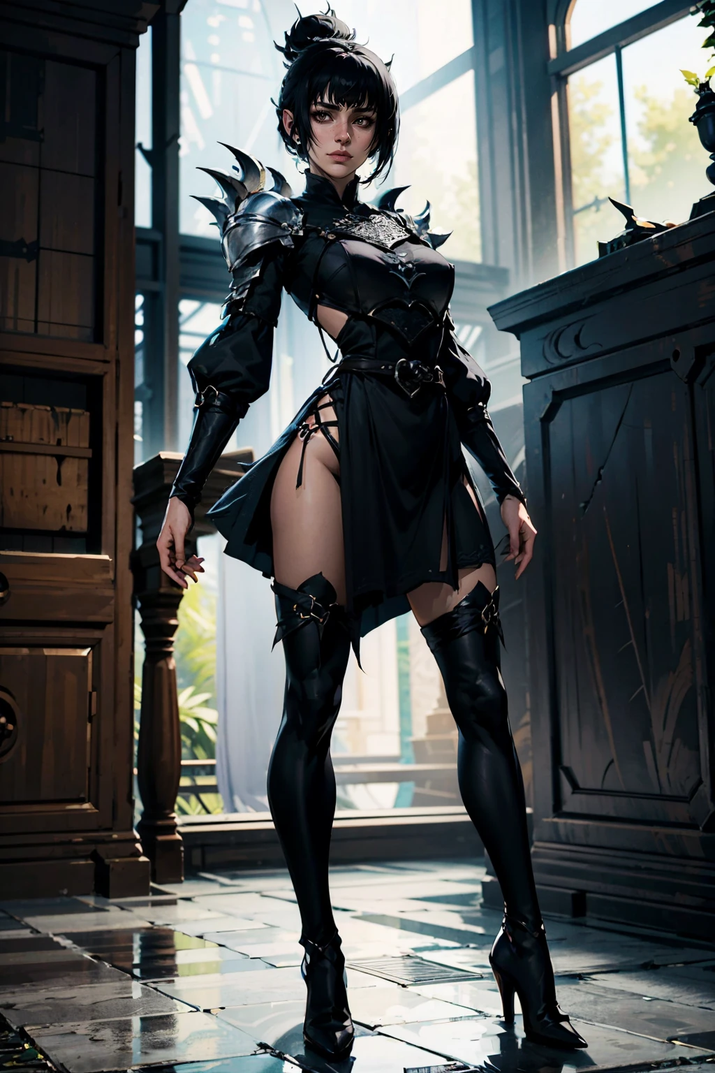 ShadowHBG, 1 girl, black hair, full body, <lora:ShadowHBG:0.7>