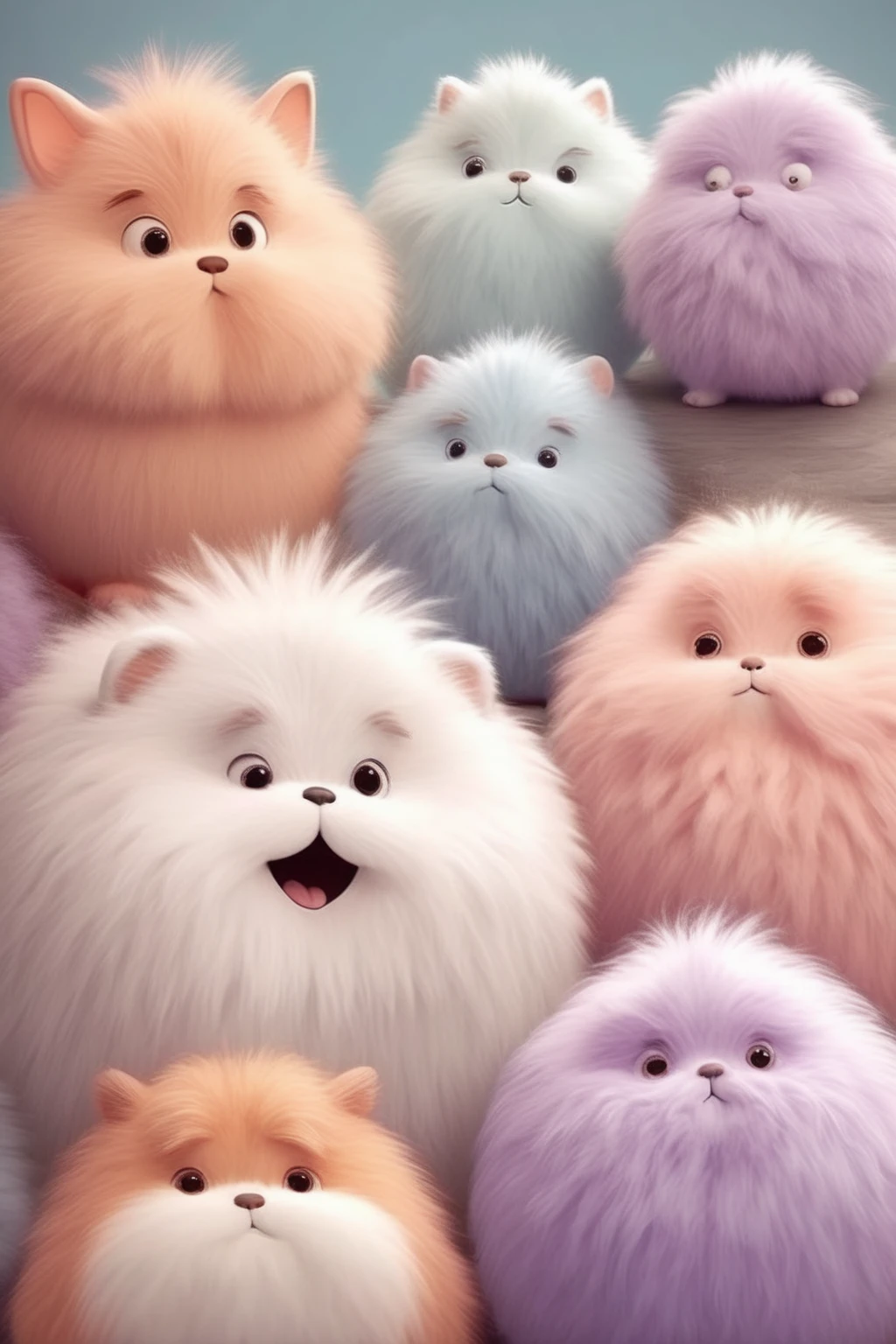 <lora:Cute Animals:1>Cute Animals - round, fluffy creatures that resemble large, furry pillows. They have short, stubby legs and a snout-like nose that protrudes from their round, spherical body. Their fur is incredibly soft and comes in a range of pastel colors, such as pale blue, lavender, and peach. They have large, droopy eyes and a sleepy expression that makes them look perpetually tired. Dr suess type characters. Comic book art style