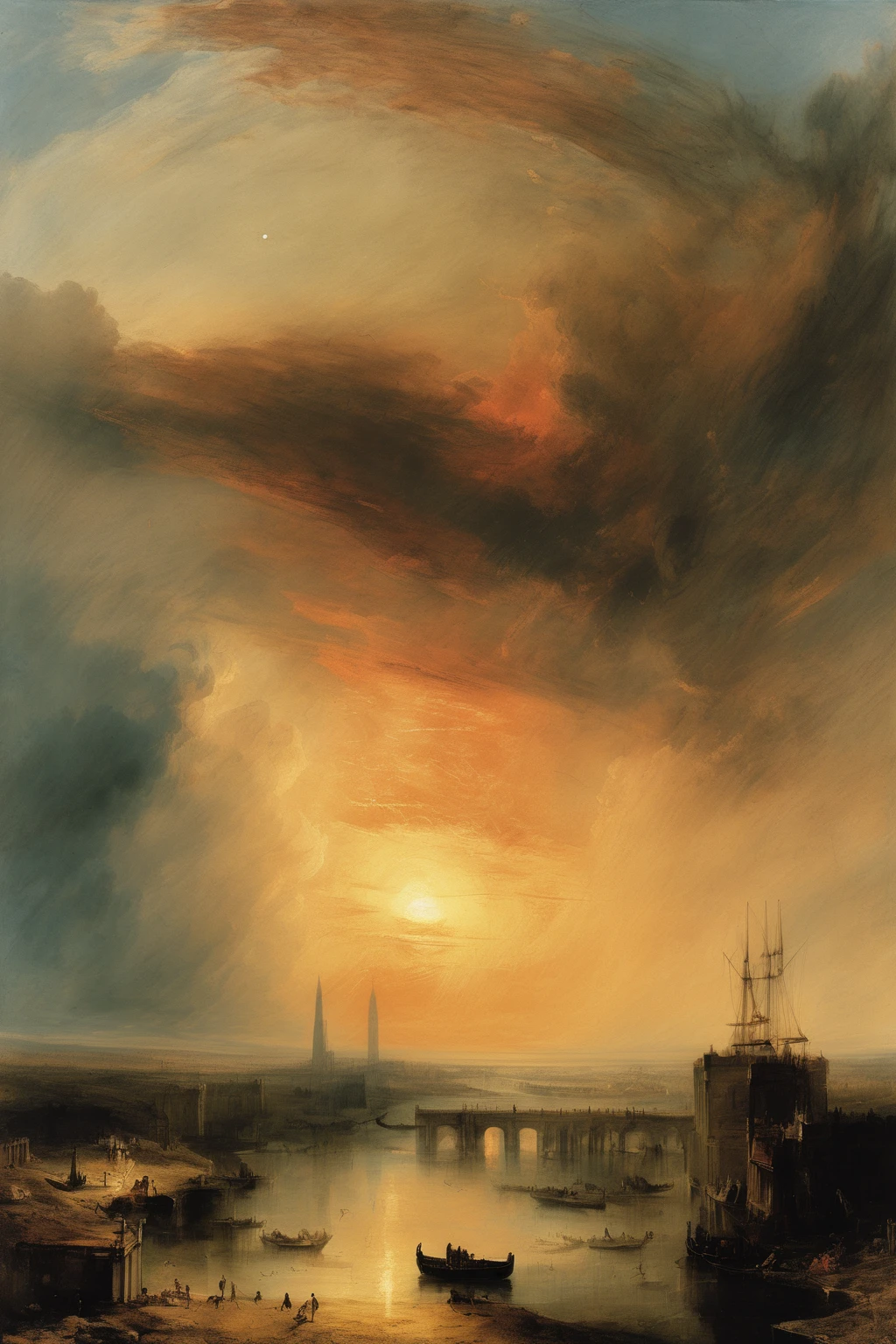John Martin Style - The sky is beautiful today and it's January again without rain, Joseph Mallord William Turner style