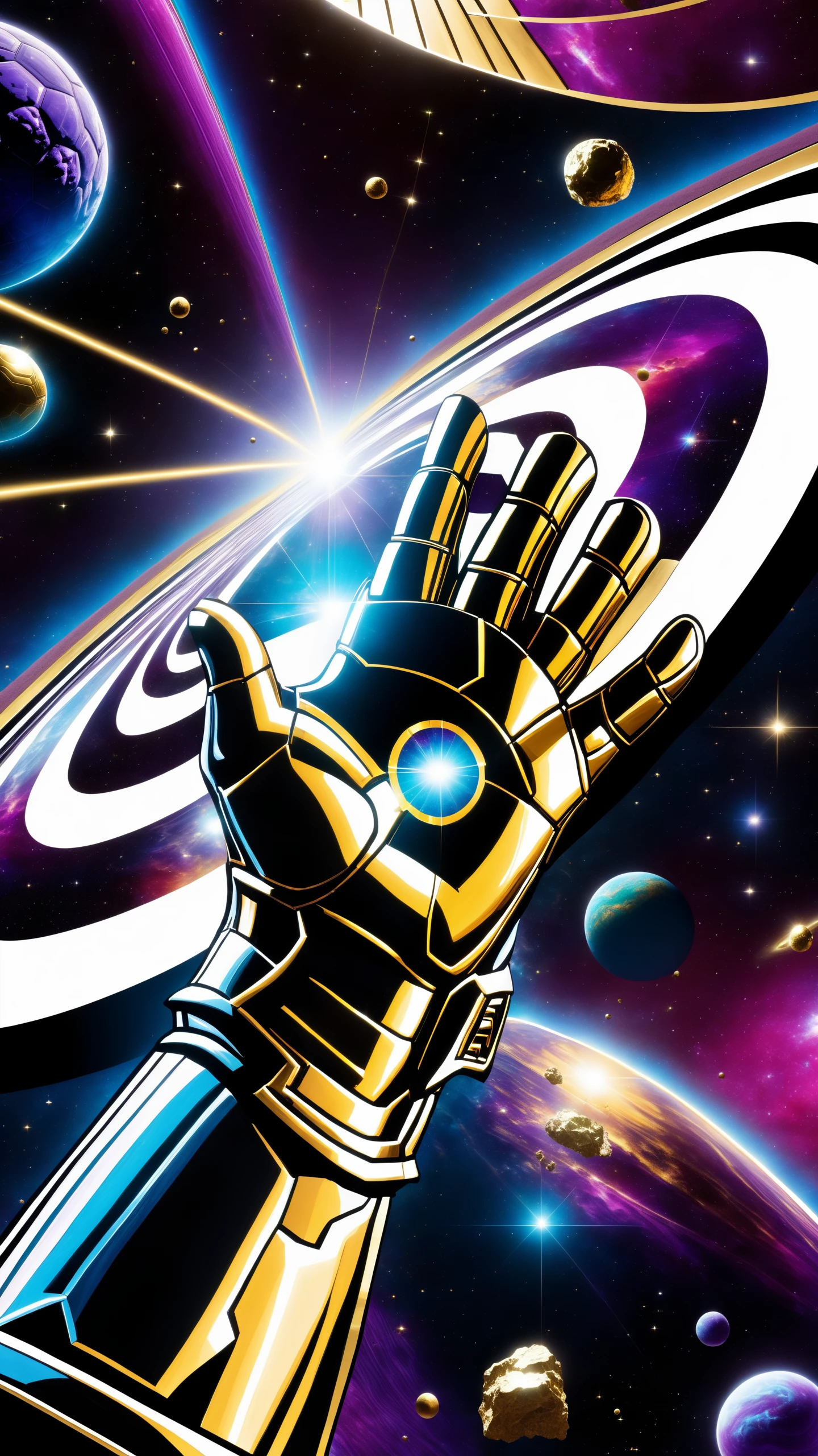 thanos, bald, distant planet, infinity gauntlet, 8k wallpaper, highly detailed, (style of Richard Corben:1.5), hologram floating in space, a vibrant digital illustration, <lora:xl_yamer_style-1.0:1>, dribbble, quantum wavetracing, black background, behance hd