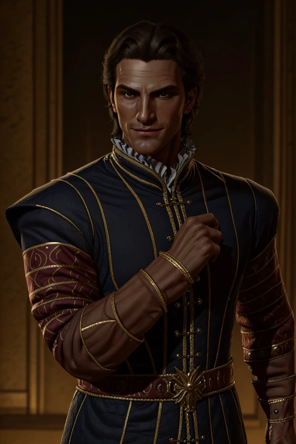 RaphaelDBG, 1boy, smirk, handsome face <lora:RaphaelDBG:0.7>