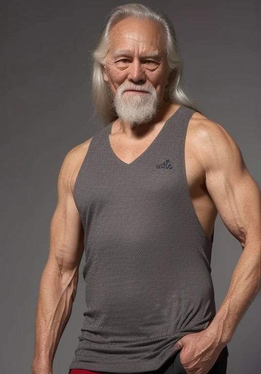 (A medium photo of a oldman,grandpawds),male focus,muscular,wearing(singlet),grey background,upper body,modelshoot style,
(masterpiece) (photorealistic) (best quality) (detailed skin) (intricate) (8k) (HDR)
<lora:wangdeshun:0.9>