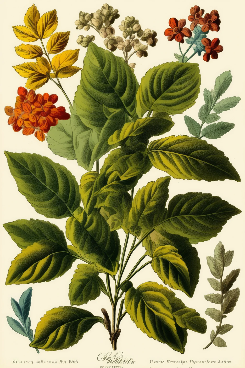 <lora:Century Botanical Illustration:1>Century Botanical Illustration - Generate a close-up illustration of a leaf bunch in the style of Pierre-Joseph Redout. The leaves should be the main subject, prominently displayed on a blank background. Please exclude any flower heads and petals from the image. Emphasize the fine details of the leaves, capturing its delicate beauty and intricate structure. The illustration should showcase vibrant colors and highlight the unique characteristics of the leaves.