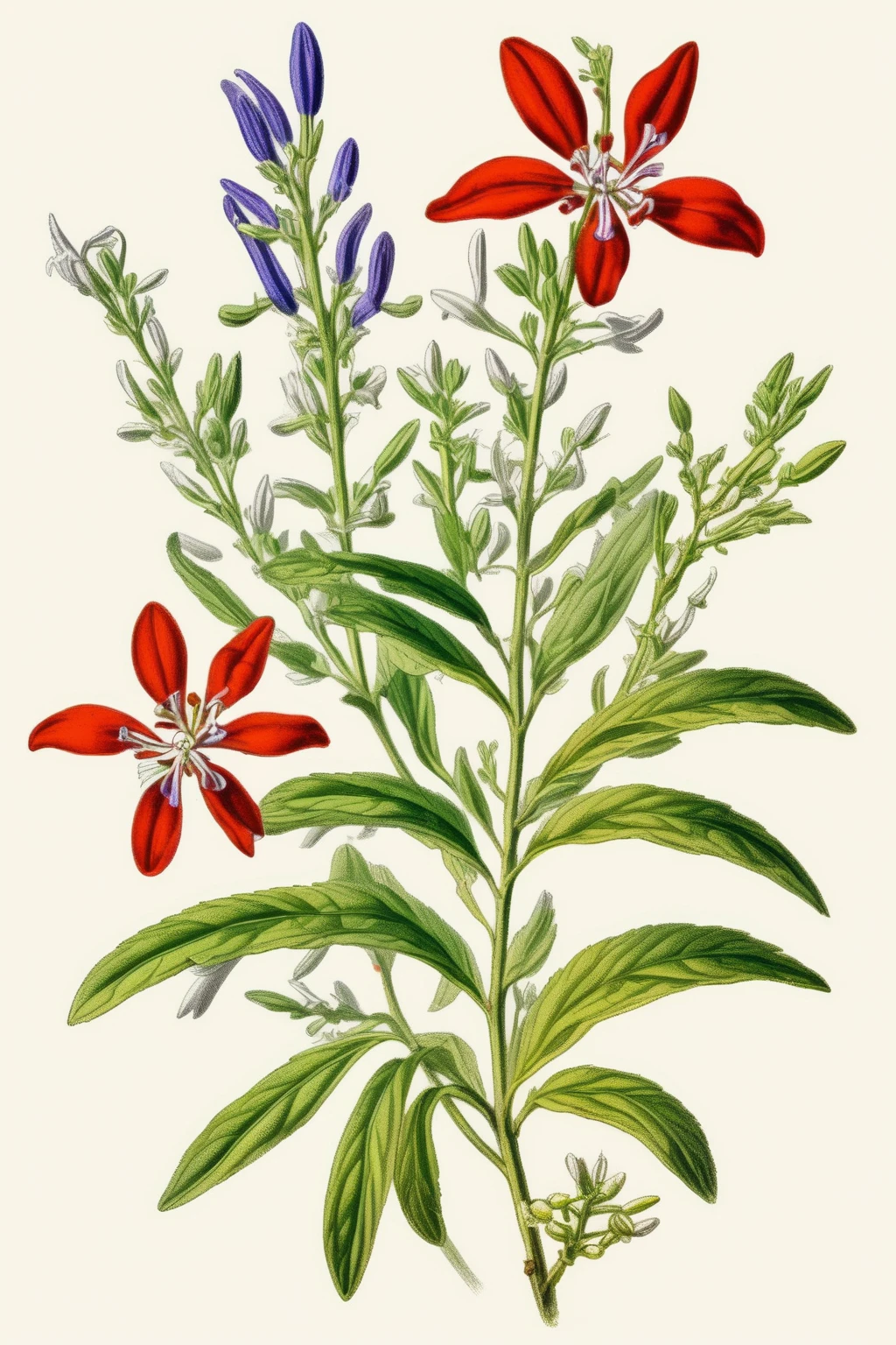 <lora:Century Botanical Illustration:1>Century Botanical Illustration - Galega officinalis (galega), en fondo blanco, ilustracin, estilo pintura tradicional ucraniana, utilizando colores vibrantes y una tcnica de pincelada fluida, imagen detallada de la planta