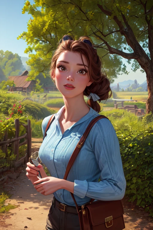 (masterpiece:1.2), (best quality), (ultra detailed), (8k, 4k, intricate),(full-body-shot:1.2),(cowboy:1.2),(highly detailed:1.2),(detailed face:1.2), (detailed background),(portrait),detailed landscape, (dynamic pose:1.2),<lora:more_details:0.5>, <lora:belle:0.7>belle 1girl, solo, brown hair, shirt, long sleeves, holding, brown eyes, outdoors, bag, tree, leaf, basket