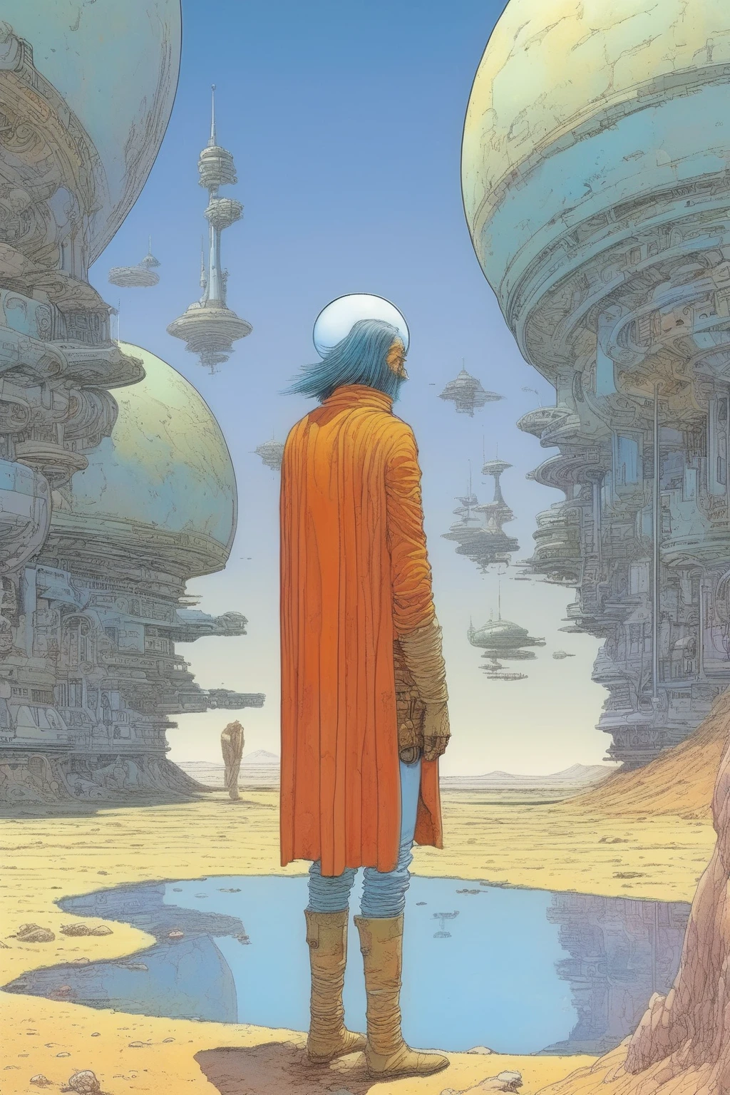 <lora:Moebius (Jean Giraud) Style:1>Moebius (Jean Giraud) Style - Inspirado en los intrigantes diseos de Moebius, surge un nuevo personaje que trasciende las categoras convencionales. Se trata de una criatura/ente cuya principal virtud es su extraordinaria estrategia. Su apariencia es enigmtica y cautivadora, desafiando las normas de la realidad. Esta criatura/ente posee una forma etrea y fluida, sin una estructura fsica definida. Su figura se desvanece y se transforma en una danza de lneas y curvas elegantes. Sus contornos parecen moverse en un constante flujo, como si estuviera compuesta por energa pura. Su rostro carece de rasgos humanos reconocibles, pero emana una sabidura insondable. Sus ojos brillan con una luz misteriosa y penetrante, revelando una mente astuta y estratgica. Su boca, si es que se puede llamar as, se dibuja en una lnea fina y sutil, ocultando sus intenciones y pensamientos ms profundos. A lo largo de su ser, patrones geomtricos complejos se entrelazan, creando una ilusin de infinitud. Estos patrones cambian y se adaptan segn las circunstancias, reflejando la constante estrategia que impulsa a esta criatura/ente. Aunque su forma es abstracta y en constante transformacin, emana una presencia magntica y poderosa. Su presencia exuda confianza y astucia, irradiando un aura de autoridad estratgica. Esta criatura/ente no est sujeta a las limitaciones fsicas del mundo tangible. Puede moverse con facilidad entre diferentes planos de existencia y comprender la interconexin entre los eventos. Su capacidad de anlisis y su visin estratgica le permiten anticiparse a los movimientos de sus oponentes y encontrar soluciones ingeniosas a los desafos que se le presentan. El entorno que rodea a esta criatura/ente es igualmente enigmtico. Paisajes surrealistas se despliegan a su alrededor, con formas y colores cambiantes que desafan la lgica convencional. Es como si estuviera inmersa en un universo propio, donde las reglas de la estrategia y el pensamiento estratgico son las nicas guas. En resumen, este personaje criatura/ente, inspirado en el estilo de Moebius, encarna la virtud de la estrategia. Su apariencia mstica y su forma en constante transformacin reflejan su capacidad para moverse entre planos de existencia y anticiparse a los eventos. Es un ser enigmtico y astuto, cuyo pensamiento estratgico trasciende los lmites convencionales.