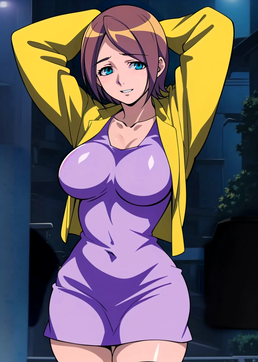 minako haruno
(solo:1.4)
1girl,brown hair, blue eye, short hair,((collarbone)), white thighhighs, (large breasts:1.4), beautiful face, ti
(yellow jacket:1.4),(purple dress:1.4)
happy expression, standing, smiling, sexy pose, (arms at sides:1.4)
outdoor, nighttime
portrait,(half body shot:1.05), distance shot
(masterpiece:1.4), (best quality:1.4),
professional artwork, intricate details, vivid colors, Diffused lighting, digital blending, ultra detailed body, ultra detail hair, ultra detail face, trending on pixiv,
<lora:minako_haruno_urotsukidoji_ver6-10:0.8>