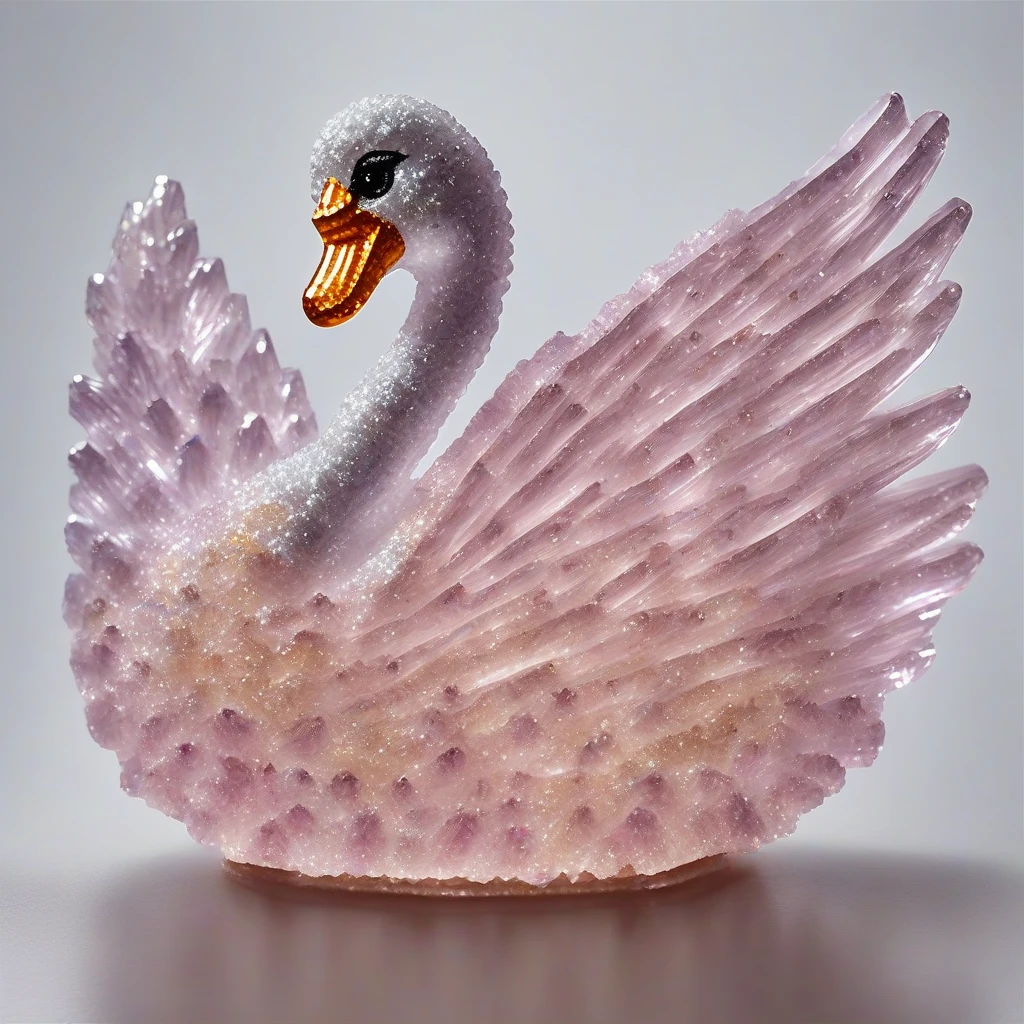 Swan, (solidifying:1.61), (embedding:kcrstal17xl-step00001200.safetensors:1.2), very detailed, intricate, product shot, photograph, studio lighting, concept art, isolated, neutral background, neutral surroundings