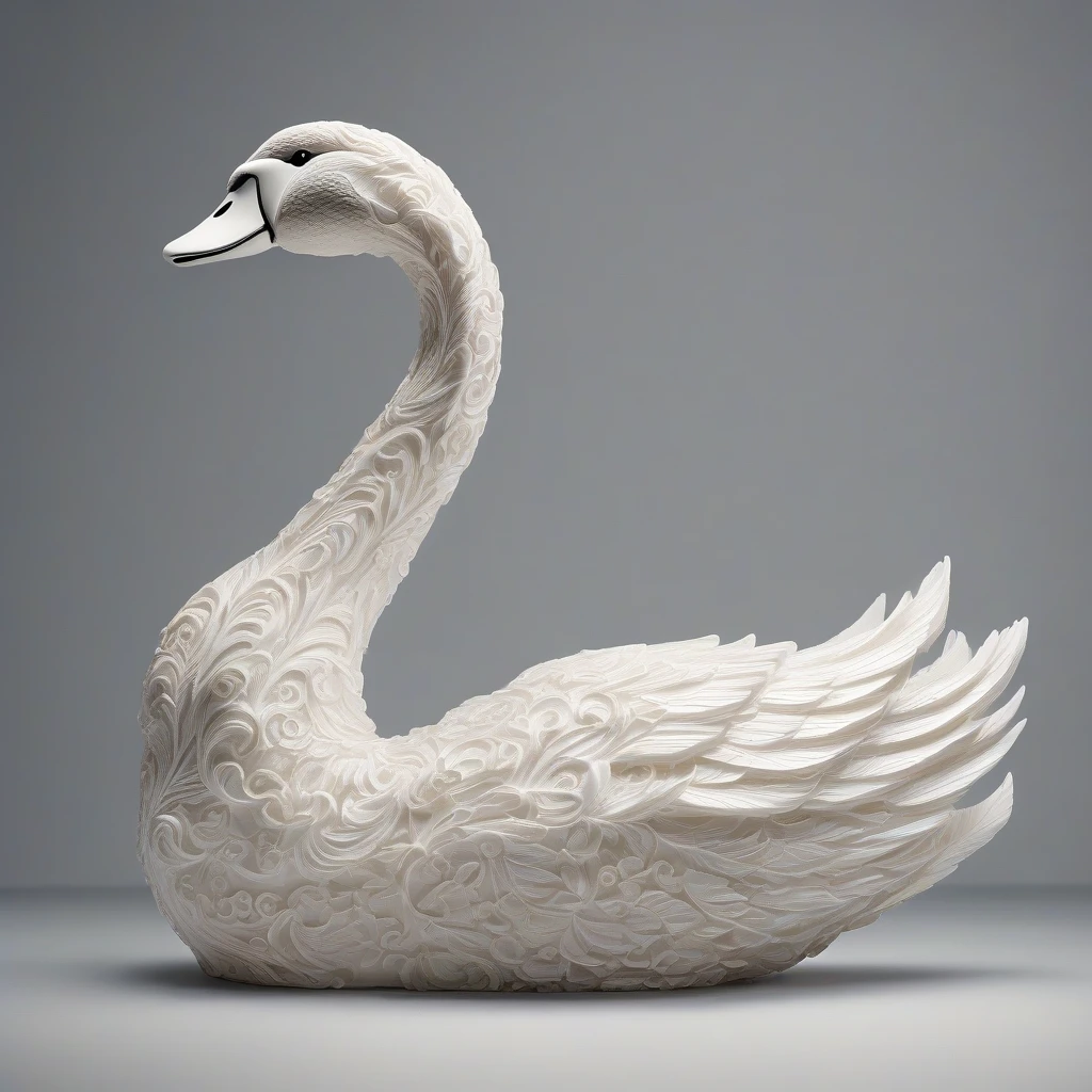 Swan, (solidifying:1.61), very detailed, intricate, product shot, photograph, studio lighting, concept art, isolated, neutral background, neutral surroundings