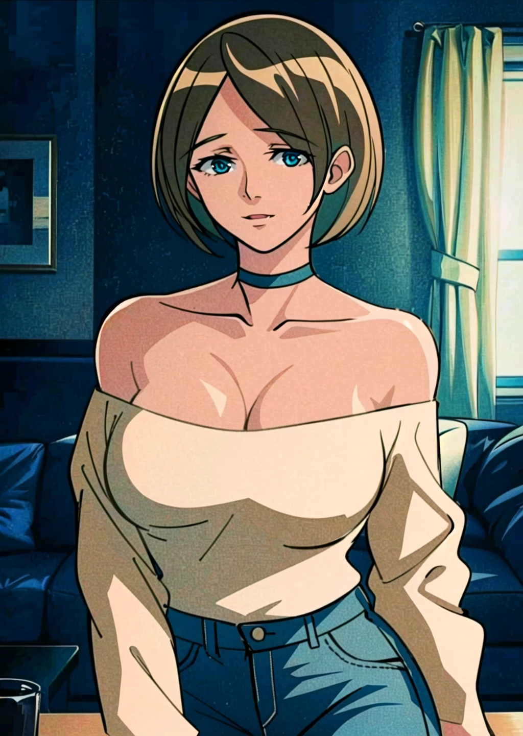 minako haruno
(solo:1.4)
1girl,brown hair, blue eye, short hair,(large breasts:1.4), beautiful face, choker
(beige off shoulder top:1.4), long denim pants, long sleeves
smile, sexy pose, parted lips,
indoors, livingroom
portrait,(half body shot:1.05),
(masterpiece:1.4), (best quality:1.4),
professional artwork, intricate details, vivid colors, Diffused lighting, digital blending, ultra detailed body, ultra detail hair, ultra detail face,
<lora:minako_haruno_urotsukidoji_ver6-10:0.9>