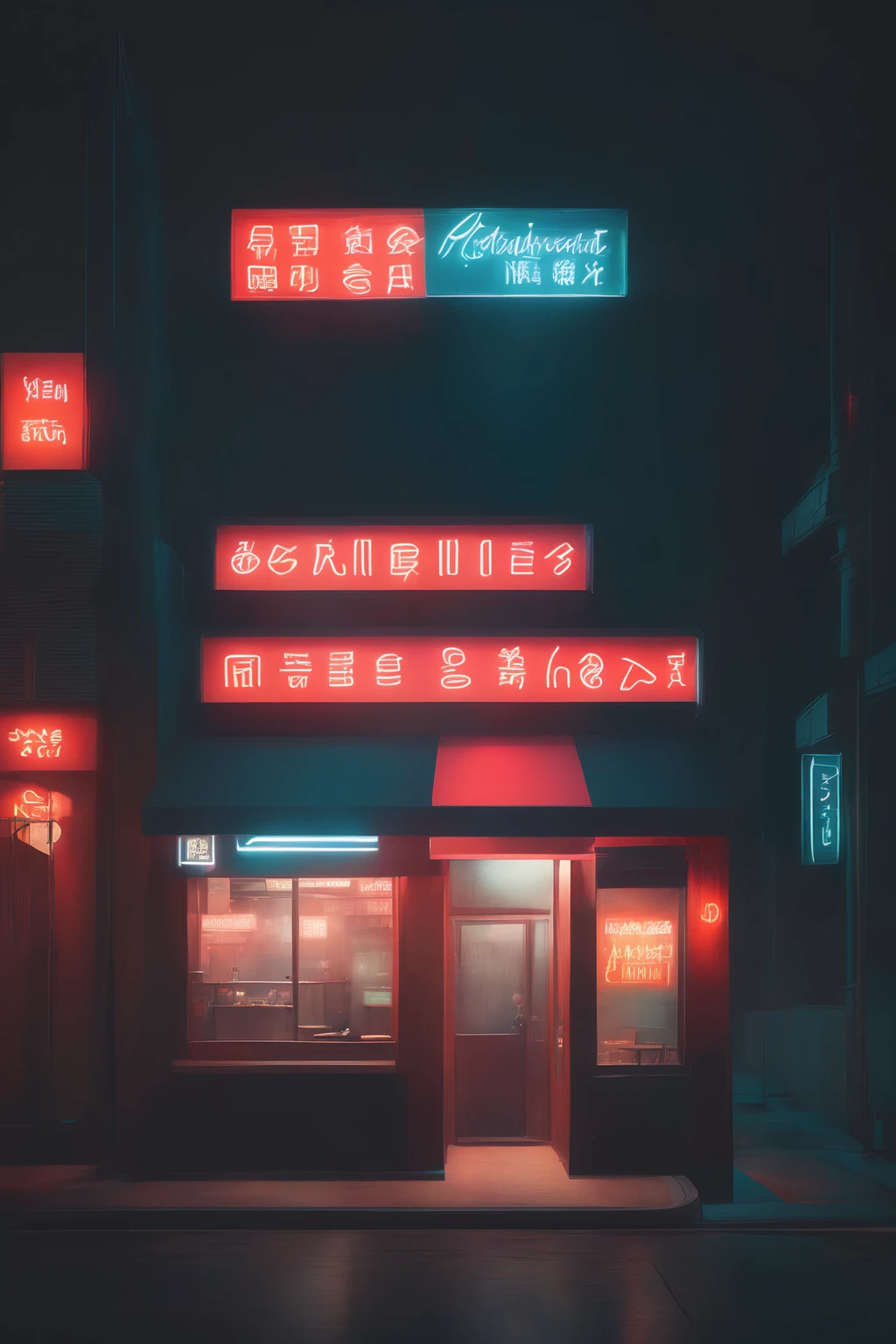 <lora:Neon Night:1>Neon Night - a restaurant with neon signs on the front of it