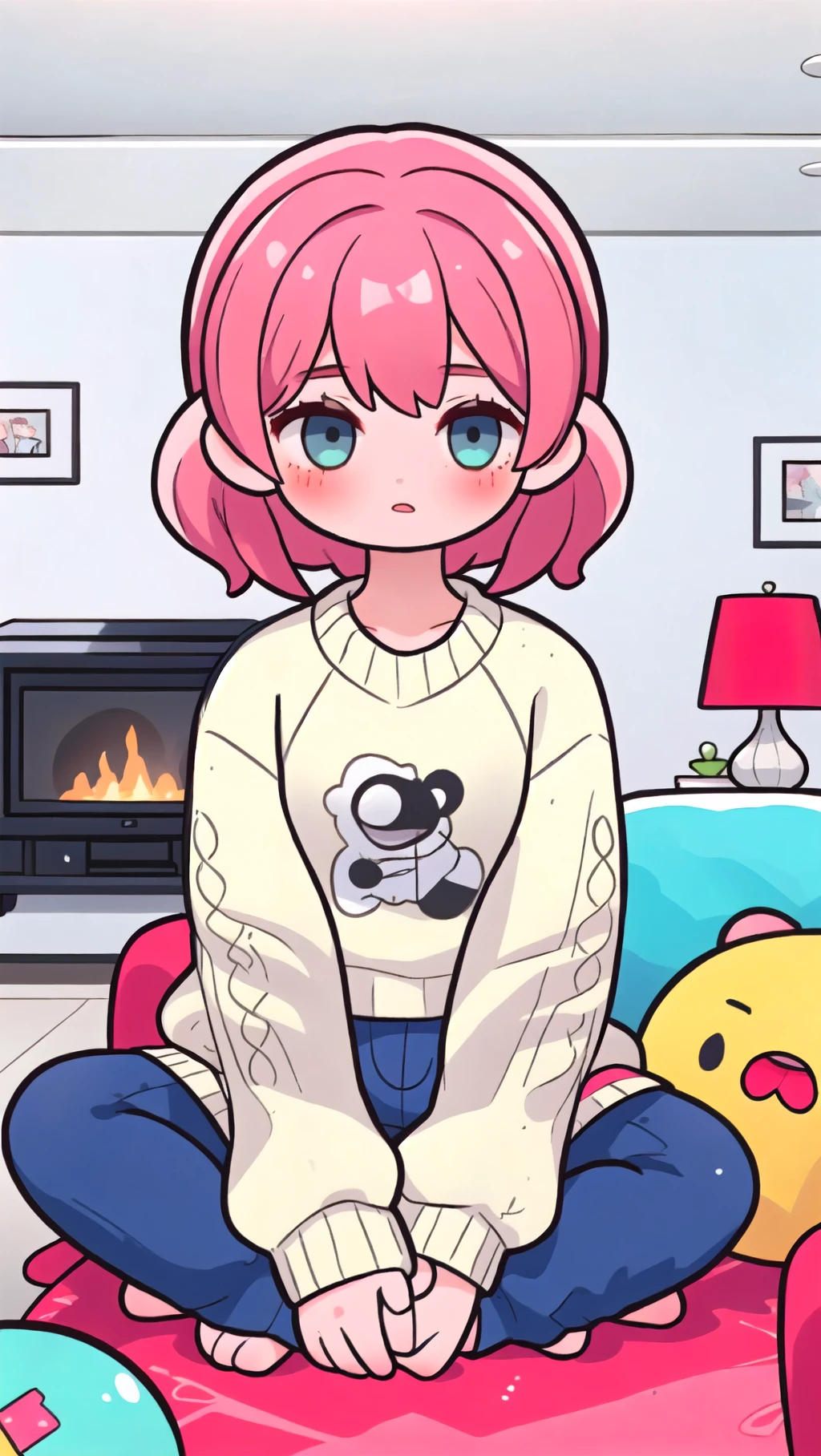 1girl, sweater, living room,